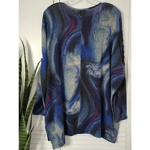 Clara Sun Woo 3D Waves Blue Soft Scoop Pullover Boutique Oversized Dolman XS - Picture 7 of 7